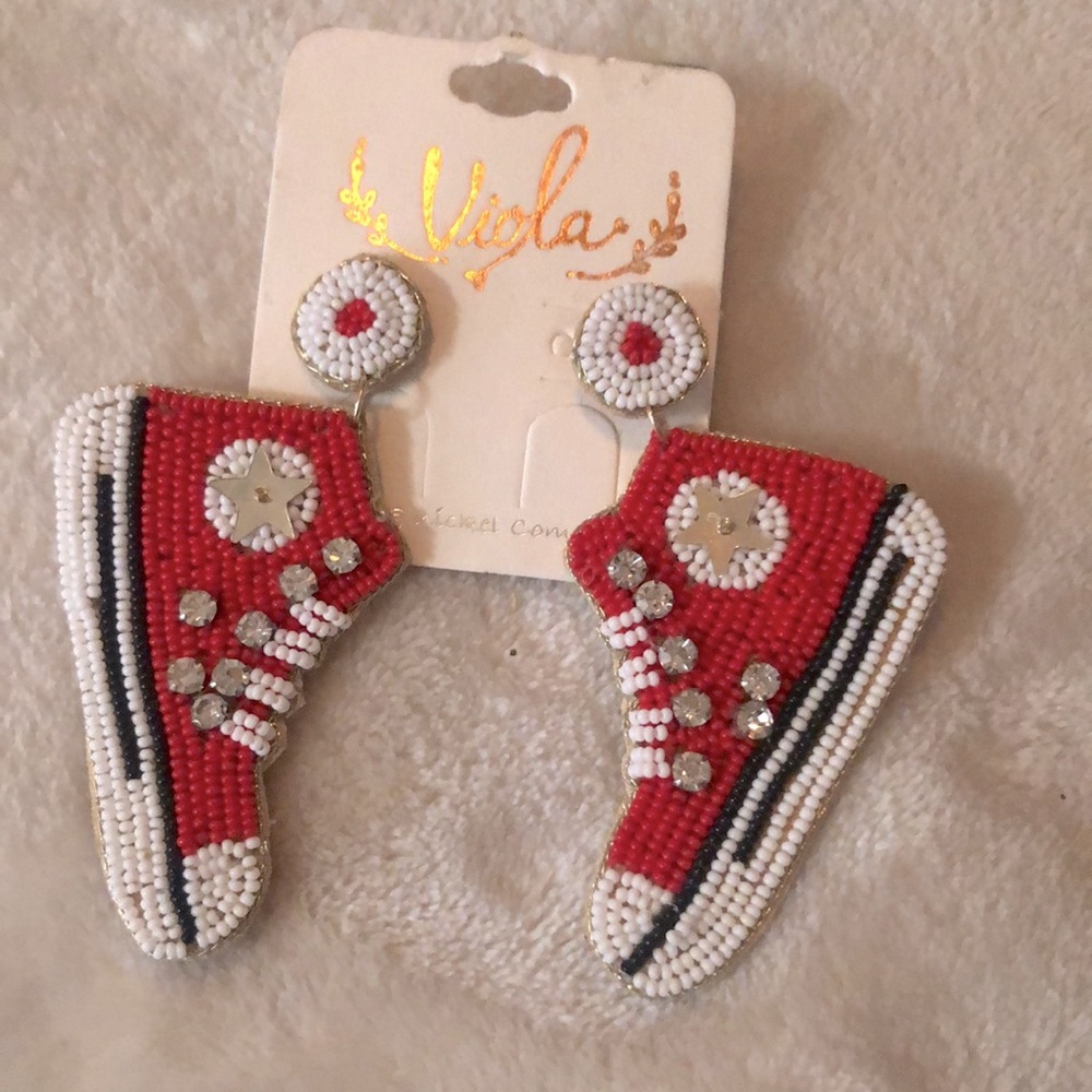 NWT Viola Converse Red High Top Beaded Earrings